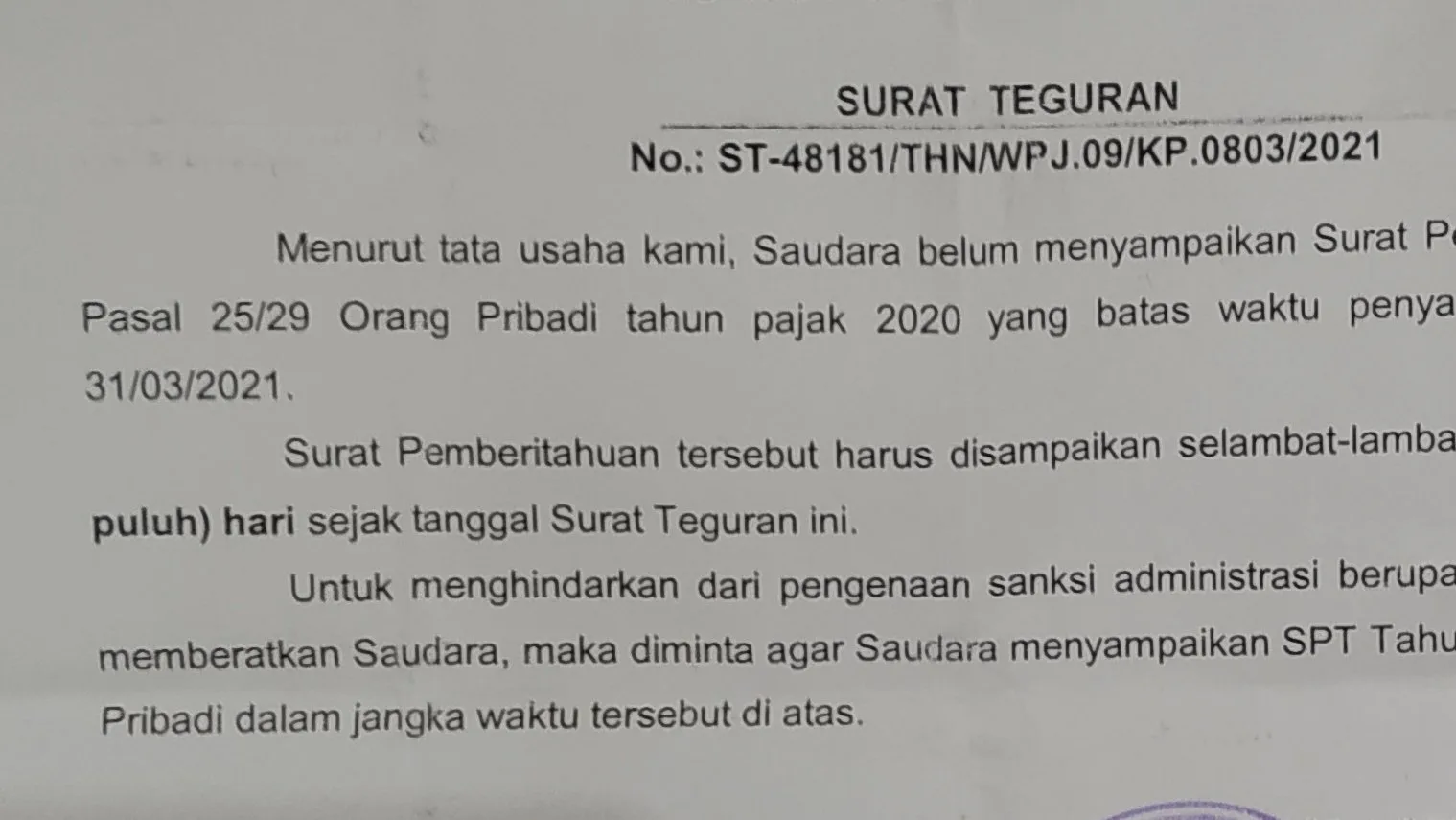 surat teguran pajak